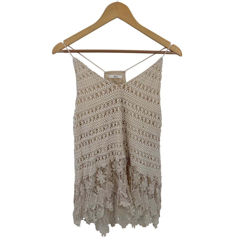 Soprano Lace Cami Top Womens L Cream Racerback Romantic Crochet Fairy Boho Girly
